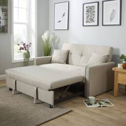 Home Source Linen Upholstered Two Seater Pull-Out Double Sofa Bed 153 cm in Light Beige - thumbnail 2
