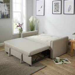 Home Source Linen Upholstered Two Seater Pull-Out Double Sofa Bed 153 cm in Light Beige - thumbnail 3