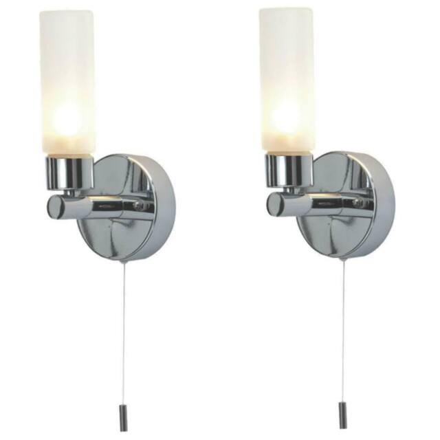 First Choice Lighting Set of 2 Polished Chrome IP44 Bathroom Pull Cord Wall Lights in Silver - image 1