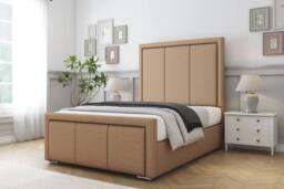"Comfort Beds Savoy Dumfries Bed Frame - 50"" Upholstered Headboard in Light Brown - Size: Single" - thumbnail 1