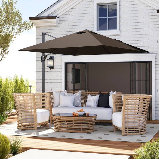 OUTSUNNY Square Cantilever Roma Parasol 360 Degree Rotation Hand Crank, Tan - image 1