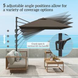 OUTSUNNY Square Cantilever Roma Parasol 360 Degree Rotation Hand Crank, Tan - thumbnail 5