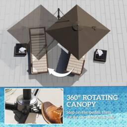 OUTSUNNY Square Cantilever Roma Parasol 360 Degree Rotation Hand Crank, Tan - thumbnail 4