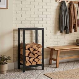 Levede Firewood Rack Steel Fireplace Log Holder Compact Wood Storage, Black - thumbnail 1