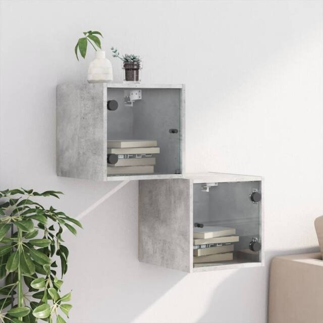 Berkfield Home Elegant Bedside Cabinets with Glass Doors 2 pcs Concrete Grey 35x - image 1