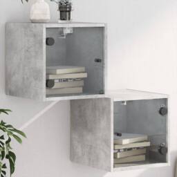 Berkfield Home Elegant Bedside Cabinets with Glass Doors 2 pcs Concrete Grey 35x - thumbnail 2