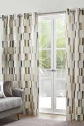 Fusion 'Oakland' 100% Cotton Modern Print Pair of Eyelet Curtains in Natural - Size: 229 cm width x 183 cm drop - thumbnail 1