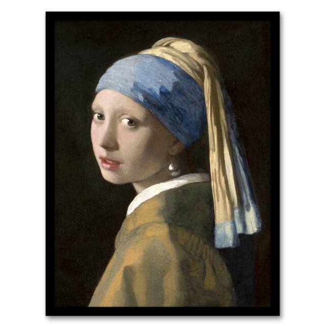 Artery8 Girl with a Pearl Earring Vermeer Vintage Framed Wall Art Print in Black - Size: A4 - image 1