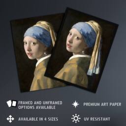 Artery8 Girl with a Pearl Earring Vermeer Vintage Framed Wall Art Print in Black - Size: A4 - thumbnail 2