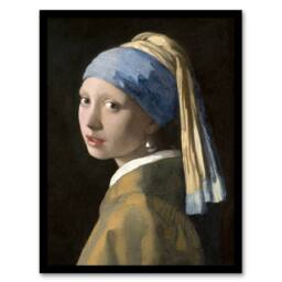 Artery8 Girl with a Pearl Earring Vermeer Vintage Framed Wall Art Print in Black - Size: A4 - thumbnail 1
