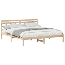 Berkfield Home with Headboard Brown 200 x 200 cm Pine wood in Beige - thumbnail 3