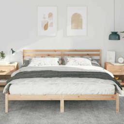 Berkfield Home with Headboard Brown 200 x 200 cm Pine wood in Beige - thumbnail 4