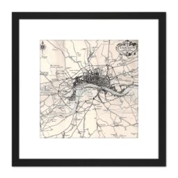 Artery8 Map Crown 1930 London City England 1660 Plan Chart 8X8 Inch Square Wooden Framed Wall Art Print Picture with Mount in Black - thumbnail 1