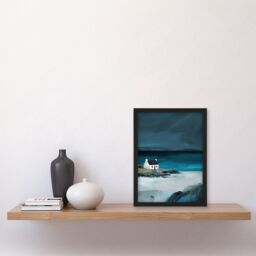 "Artery8 Scottish Cottage on Coast Timeless Oil Painting Framed Art Print in Blue - Size: W12"" x H16""" - thumbnail 4