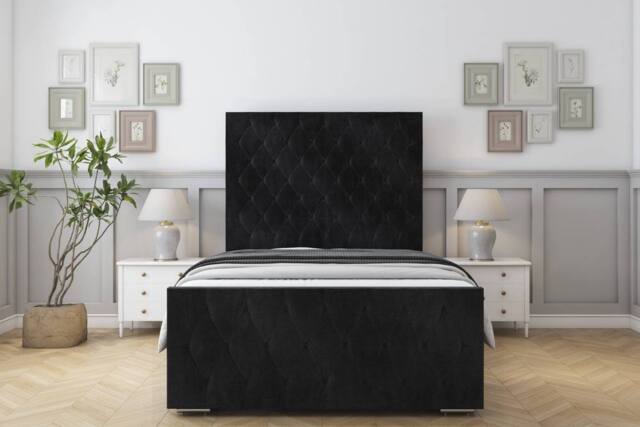 "Sloomy Watson Naples Frame-Mattress - 50"" Upholstered Headboard in Black - Size: Small Double" - image 1