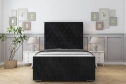 "Sloomy Watson Naples Frame-Mattress - 50"" Upholstered Headboard in Black - Size: Small Double"