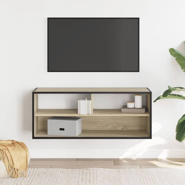 Berkfield Home TV Cabinet Sonoma Oak 100x31x39.5 cm Engineered Wood & Metal in Light Tan - image 1