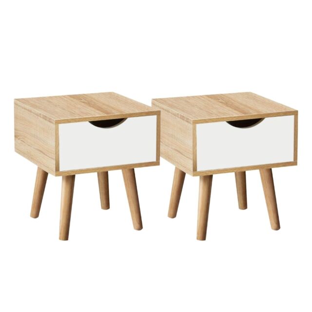 Home Source Bedside Cabinet Oak White 1 Drawer Bedroom Side Table Wooden Legs - image 1