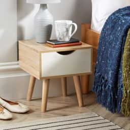 Home Source Bedside Cabinet Oak White 1 Drawer Bedroom Side Table Wooden Legs - thumbnail 2