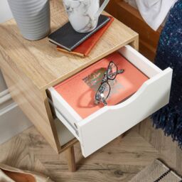 Home Source Bedside Cabinet Oak White 1 Drawer Bedroom Side Table Wooden Legs - thumbnail 9
