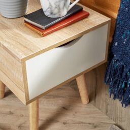 Home Source Bedside Cabinet Oak White 1 Drawer Bedroom Side Table Wooden Legs - thumbnail 5