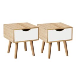 Home Source Bedside Cabinet Oak White 1 Drawer Bedroom Side Table Wooden Legs - thumbnail 1