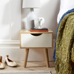 Home Source Bedside Cabinet Oak White 1 Drawer Bedroom Side Table Wooden Legs - thumbnail 3
