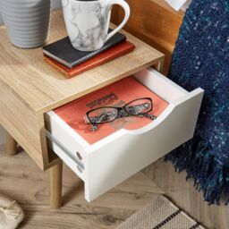Home Source Bedside Cabinet Oak White 1 Drawer Bedroom Side Table Wooden Legs - thumbnail 6