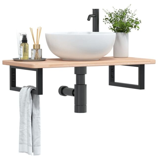 Berkfield Home Basin Shelf Wall Mounted Steel & Solid Wood Oak in Brown - image 1
