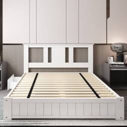Somnior Elwood Solid Wooden Bed 3FT/4FT6/5FT with 3 Drawers & Memory Mattress in White - Size: Single - thumbnail 5