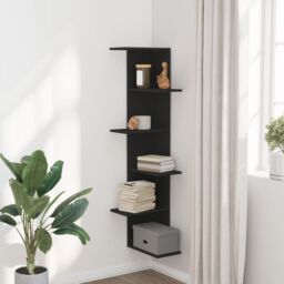 Berkfield Home Wall Corner Shelf Black 36.5x36.5x140 cm Engineered Wood - thumbnail 3
