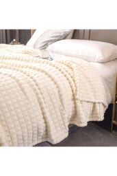 Living and Home Reversible Skin-Friendly Throw Blanket in Beige - Size: Medium - thumbnail 4