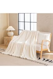 Living and Home Reversible Skin-Friendly Throw Blanket in Beige - Size: Medium - thumbnail 7