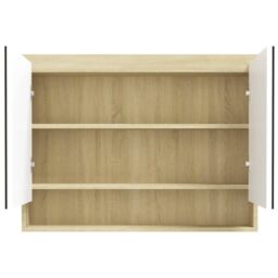 Berkfield Home Bathroom Mirror Cabinet 80x15x60 cm MDF White & Oak - Size: 80 x 15 x 60 cm - thumbnail 3