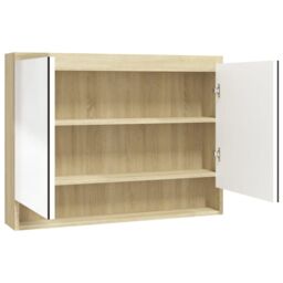 Berkfield Home Bathroom Mirror Cabinet 80x15x60 cm MDF White & Oak - Size: 80 x 15 x 60 cm - thumbnail 2