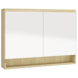 Berkfield Home Bathroom Mirror Cabinet 80x15x60 cm MDF White & Oak - Size: 80 x 15 x 60 cm - thumbnail 4