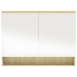 Berkfield Home Bathroom Mirror Cabinet 80x15x60 cm MDF White & Oak - Size: 80 x 15 x 60 cm - thumbnail 5