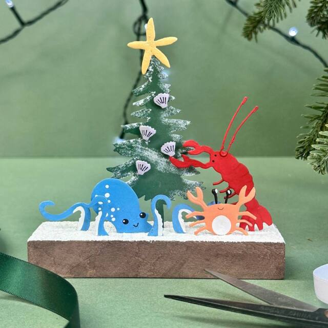 The Alphabet Gift Shop Sealife Christmas Wooden Block Decoration in Brown
