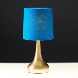 ValueLights Teardrop Pair Fabric Shades Brushed Gold Touch Table Lamps with Bulbs in Bright Blue - thumbnail 6