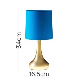 ValueLights Teardrop Pair Fabric Shades Brushed Gold Touch Table Lamps with Bulbs in Bright Blue - thumbnail 7