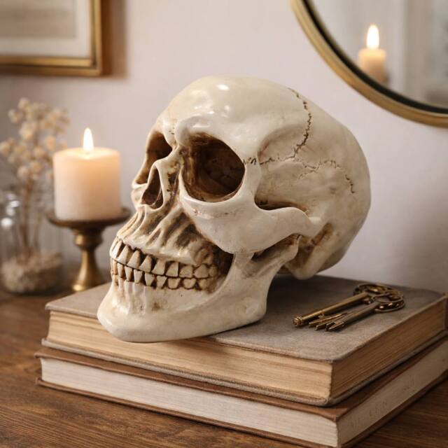Voltico Realistic Resin Human Skull Ornament in Beige - image 1
