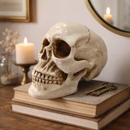 Voltico Realistic Resin Human Skull Ornament in Beige