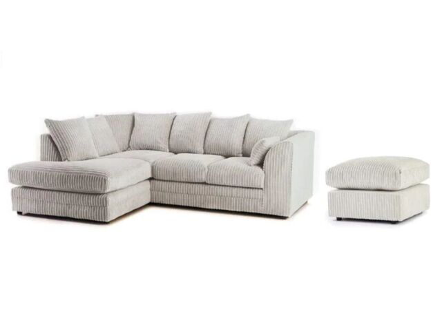 Furniture 786 Horizon Jumbo Cord 4 Seater Left Hand Facing Corner Sofa + Footstool in Ivory - image 1