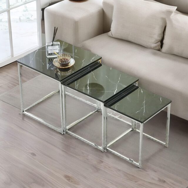 FURNOS Set Of 3 Faux Marble Nesting Tables in Grey - image 1