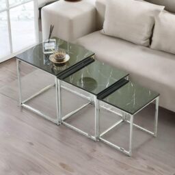 FURNOS Set Of 3 Faux Marble Nesting Tables in Grey - thumbnail 1