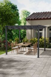 Living and Home 13x10ft Outdoor Retractable Aluminum Patio Pergola with Canopy in Grey - thumbnail 3