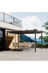 Living and Home 13x10ft Outdoor Retractable Aluminum Patio Pergola with Canopy in Grey - thumbnail 1