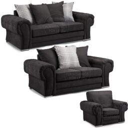 Furnishings For Less UK Milan Fabric 3 Piece Sofa Suite Black Scatter Back Chesterfield Style