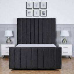 Living Comfort Bedz Zenith Plush Velvet Upholstered Bed Slatted Base with 48Inch Headboard in Charcoal - Size: Small Double - thumbnail 2