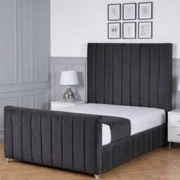 Living Comfort Bedz Zenith Plush Velvet Upholstered Bed Slatted Base with 48Inch Headboard in Charcoal - Size: Small Double